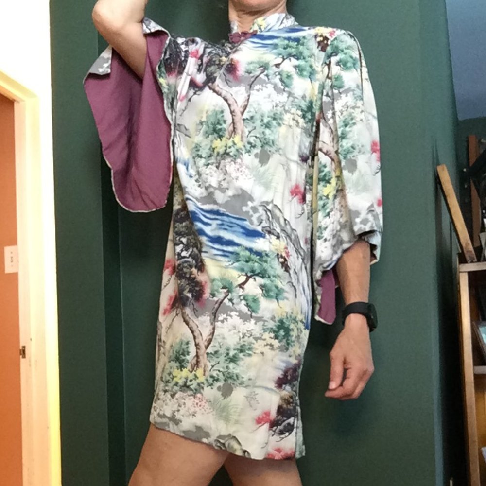 Rare Lucky Brand Hawaiian Print Angel Sleeve Aloha Asian Tunic Top Mini Dress